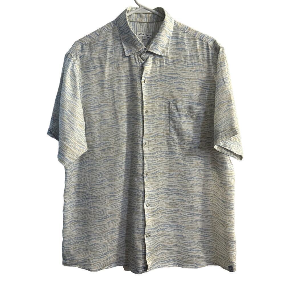 Peter Millar 100% Linen Button-up Short Sleeve Men’s Shirt Multicolored Large
